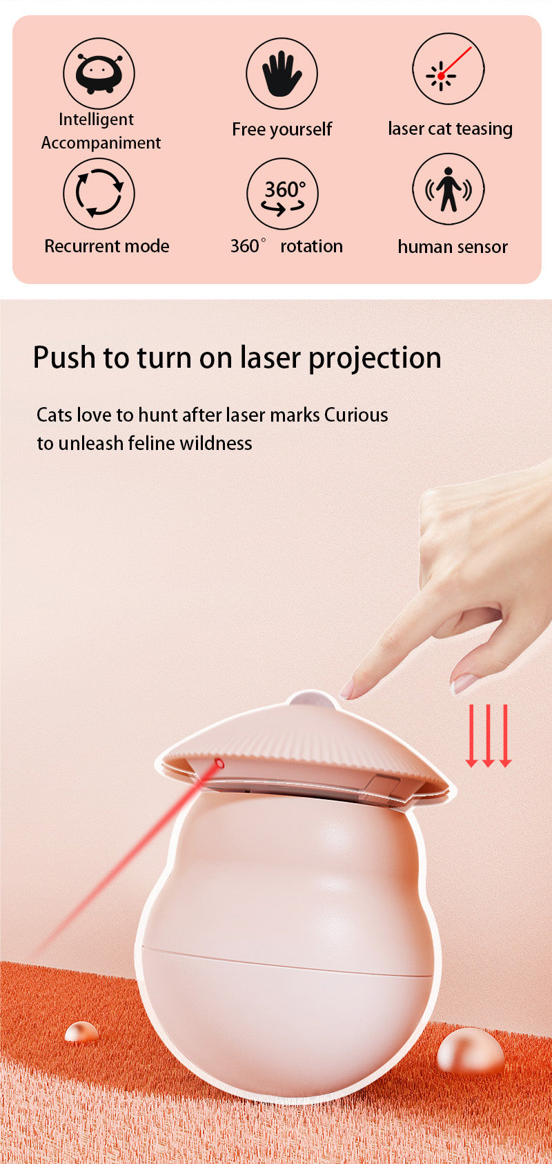 EYS Interactive Tumbler Laser Rotation Motion Cat Toy, Beige