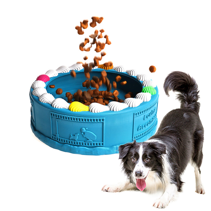 EYS 6.26-Inch Natural Rubber Tooth-Cleaning Dog Toy Bowl -Birthday Cake Shape (Available in Glacier Blue or Purple)