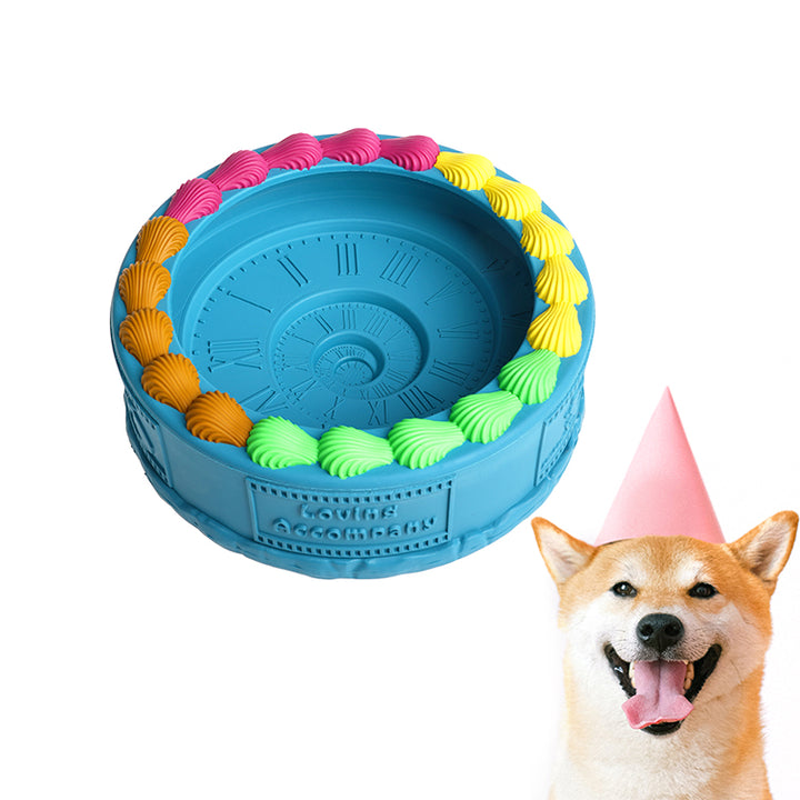 EYS 6.26-Inch Natural Rubber Tooth-Cleaning Dog Toy Bowl -Birthday Cake Shape (Available in Glacier Blue or Purple)