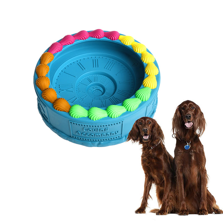 EYS 6.26-Inch Natural Rubber Tooth-Cleaning Dog Toy Bowl -Birthday Cake Shape (Available in Glacier Blue or Purple)