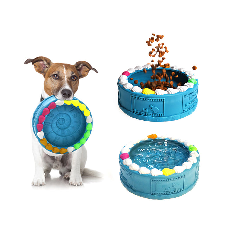 EYS 6.26-Inch Natural Rubber Tooth-Cleaning Dog Toy Bowl -Birthday Cake Shape (Available in Glacier Blue or Purple)