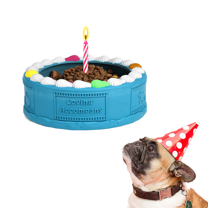 EYS 6.26-Inch Natural Rubber Tooth-Cleaning Dog Toy Bowl -Birthday Cake Shape (Available in Glacier Blue or Purple)