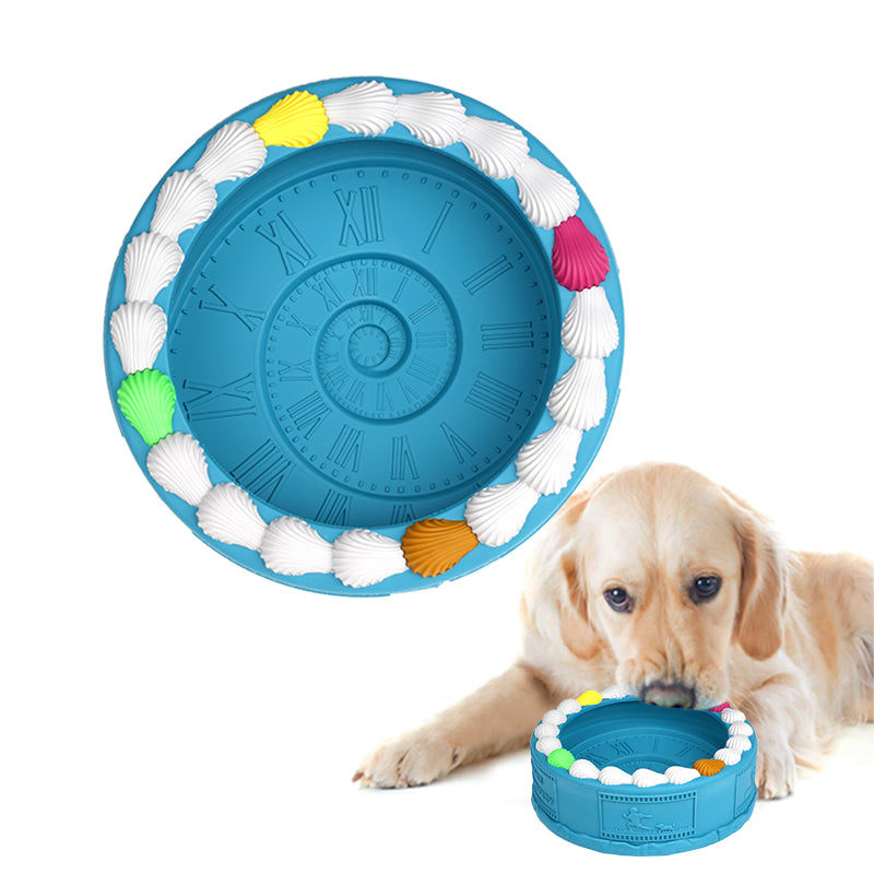 EYS 6.26-Inch Natural Rubber Tooth-Cleaning Dog Toy Bowl -Birthday Cake Shape (Available in Glacier Blue or Purple)