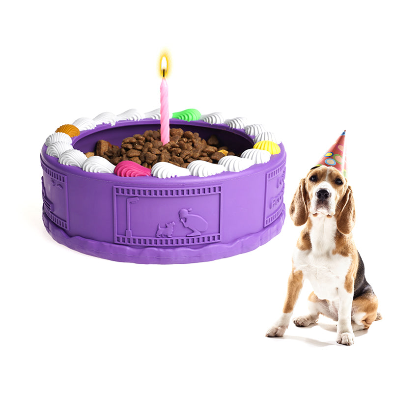 EYS 6.26-Inch Natural Rubber Tooth-Cleaning Dog Toy Bowl -Birthday Cake Shape (Available in Glacier Blue or Purple)