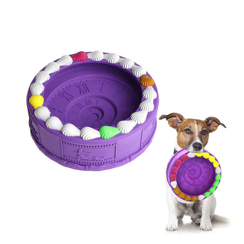 EYS 6.26-Inch Natural Rubber Tooth-Cleaning Dog Toy Bowl -Birthday Cake Shape (Available in Glacier Blue or Purple)