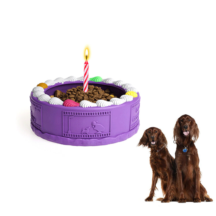 EYS 6.26-Inch Natural Rubber Tooth-Cleaning Dog Toy Bowl -Birthday Cake Shape (Available in Glacier Blue or Purple)