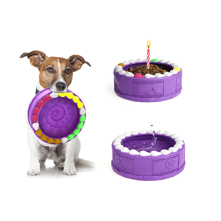 EYS 6.26-Inch Natural Rubber Tooth-Cleaning Dog Toy Bowl -Birthday Cake Shape (Available in Glacier Blue or Purple)