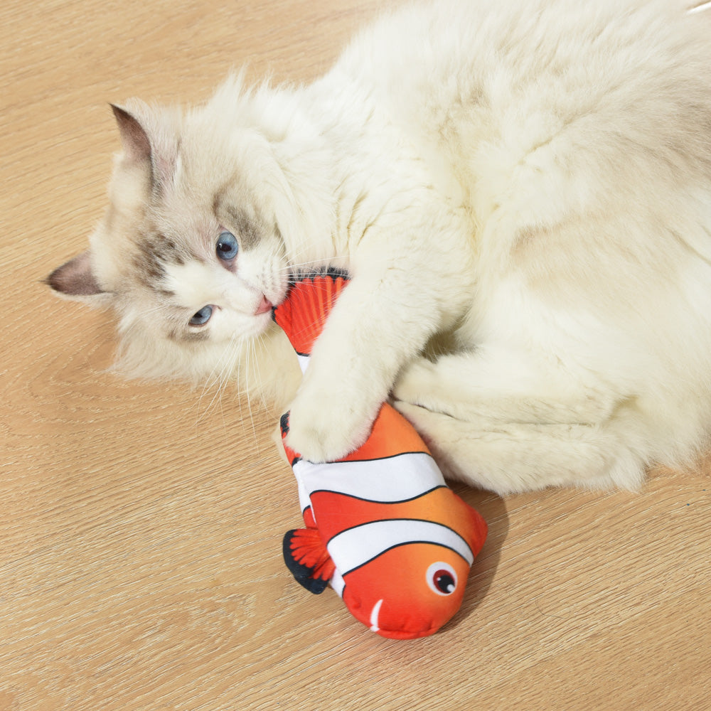 EYS Motion-Activated Dancing Fish Cat Toy (Crucian/Clownfish/Mackerel) – Floppy Interactive Plush with Catnip Pouch, USB Rechargeable, Removable Washable Cover