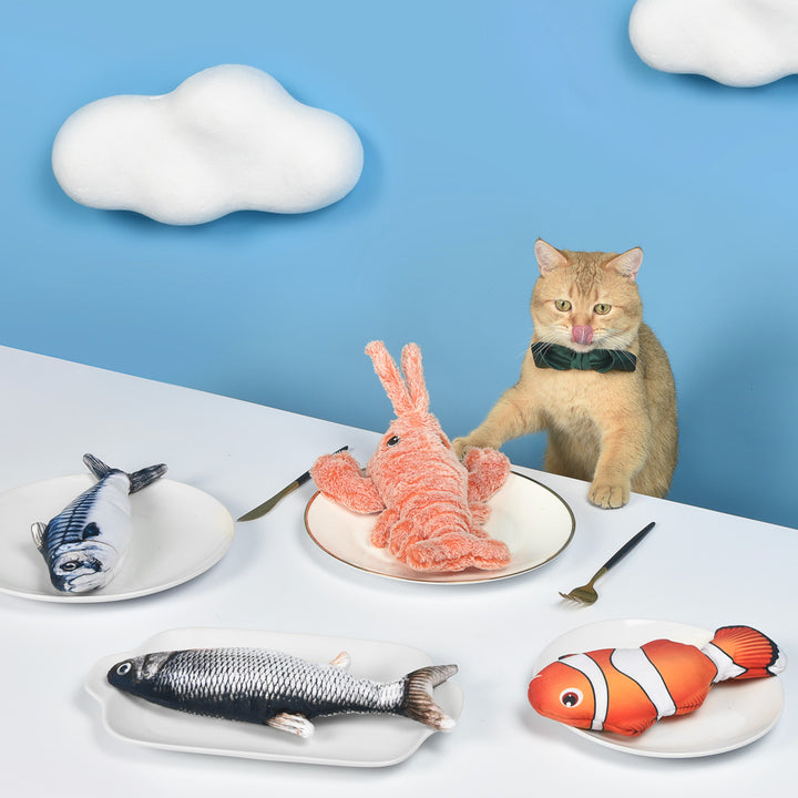EYS Motion-Activated Dancing Fish Cat Toy (Crucian/Clownfish/Mackerel) – Floppy Interactive Plush with Catnip Pouch, USB Rechargeable, Removable Washable Cover