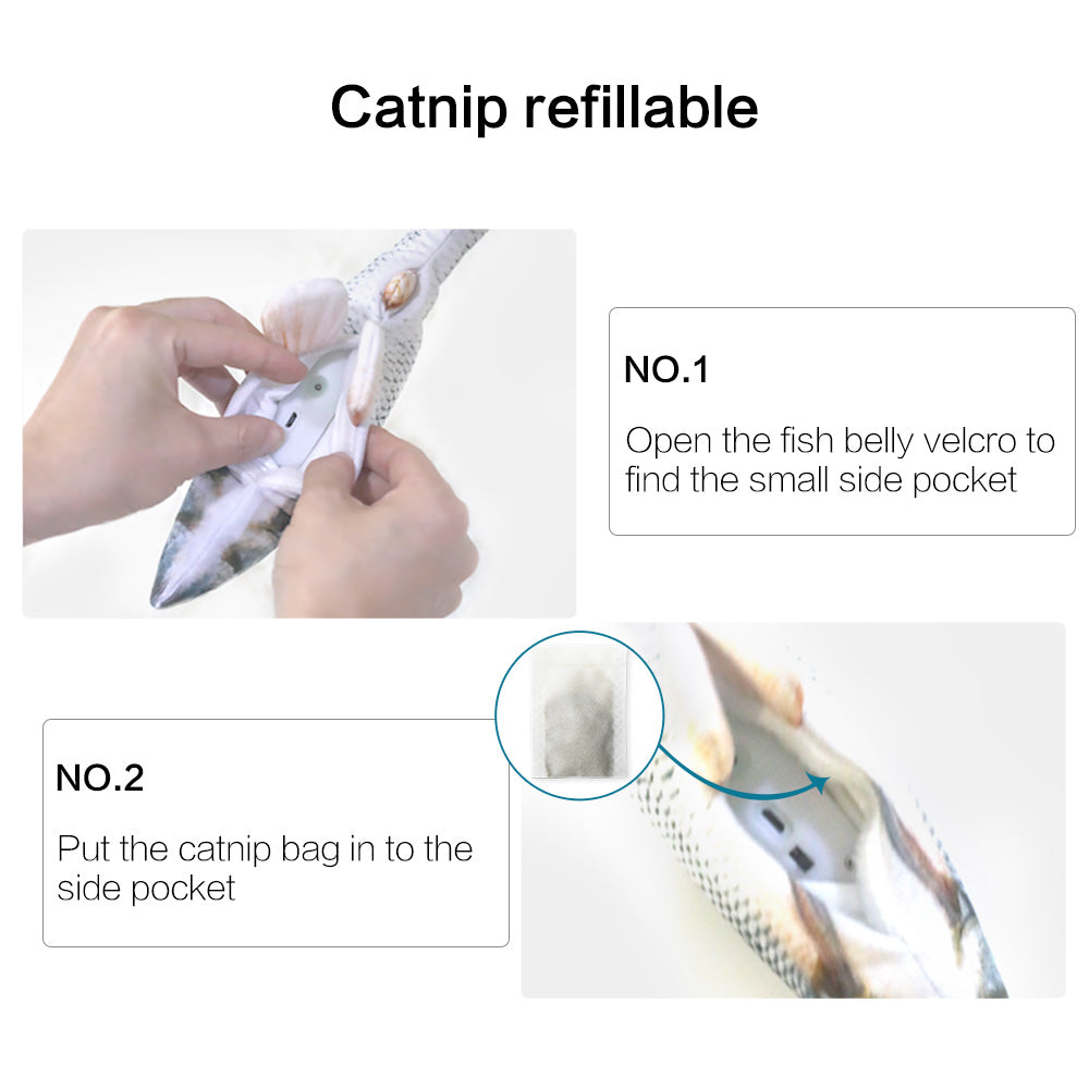EYS Motion-Activated Dancing Fish Cat Toy (Crucian/Clownfish/Mackerel) – Floppy Interactive Plush with Catnip Pouch, USB Rechargeable, Removable Washable Cover