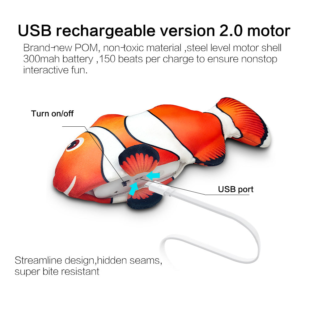 EYS Motion-Activated Dancing Fish Cat Toy (Crucian/Clownfish/Mackerel) – Floppy Interactive Plush with Catnip Pouch, USB Rechargeable, Removable Washable Cover