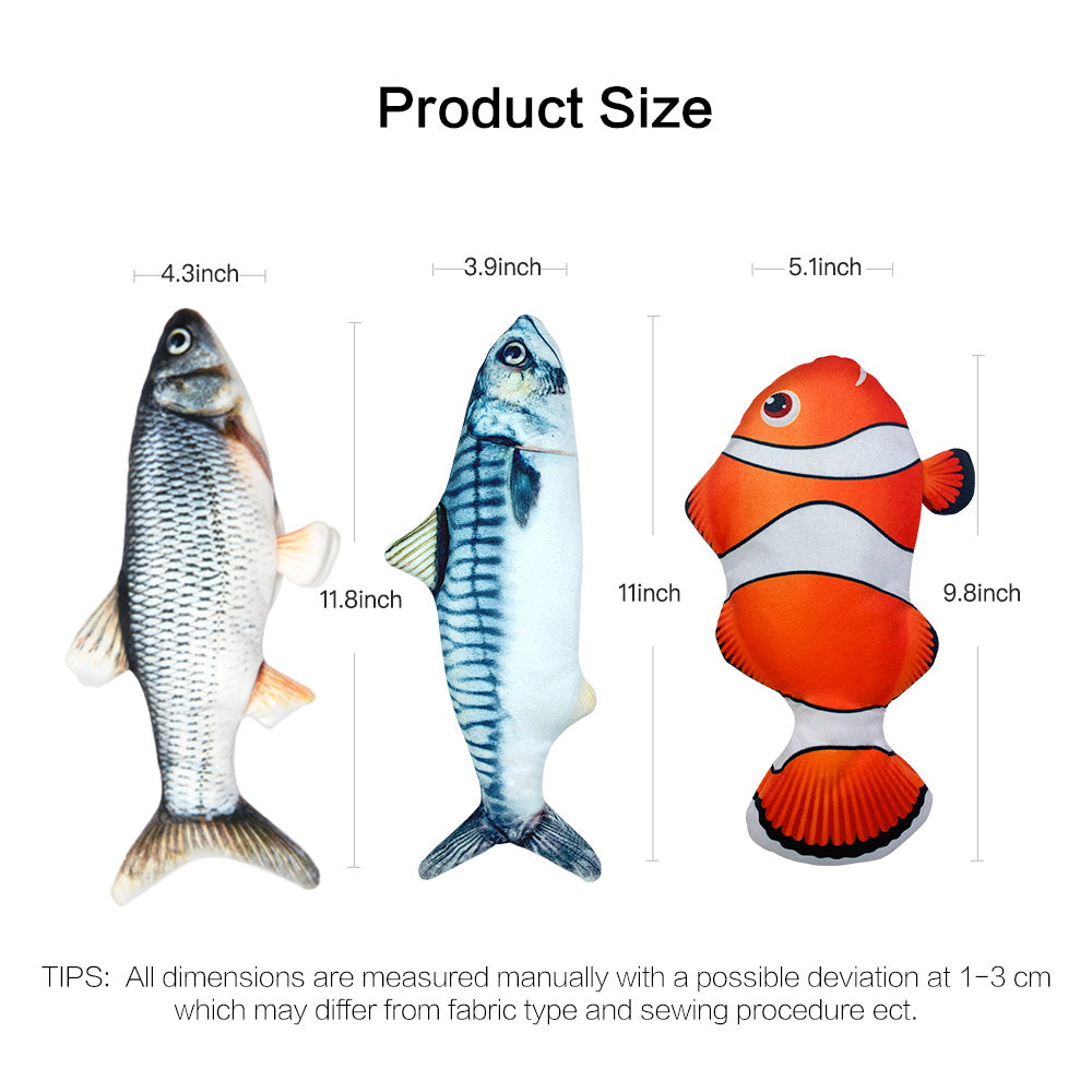 EYS Motion-Activated Dancing Fish Cat Toy (Crucian/Clownfish/Mackerel) – Floppy Interactive Plush with Catnip Pouch, USB Rechargeable, Removable Washable Cover