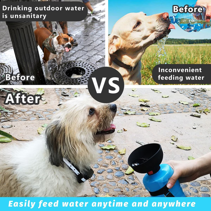 EYS Leak-Proof Foldable Dog Water Bottle with Built-In Bowl – Portable Pet Hydration Solution, Food-Grade Material, 20 oz Capacity, Hand Strap Included