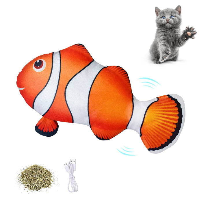 EYS Motion-Activated Dancing Fish Cat Toy (Crucian/Clownfish/Mackerel) – Floppy Interactive Plush with Catnip Pouch, USB Rechargeable, Removable Washable Cover