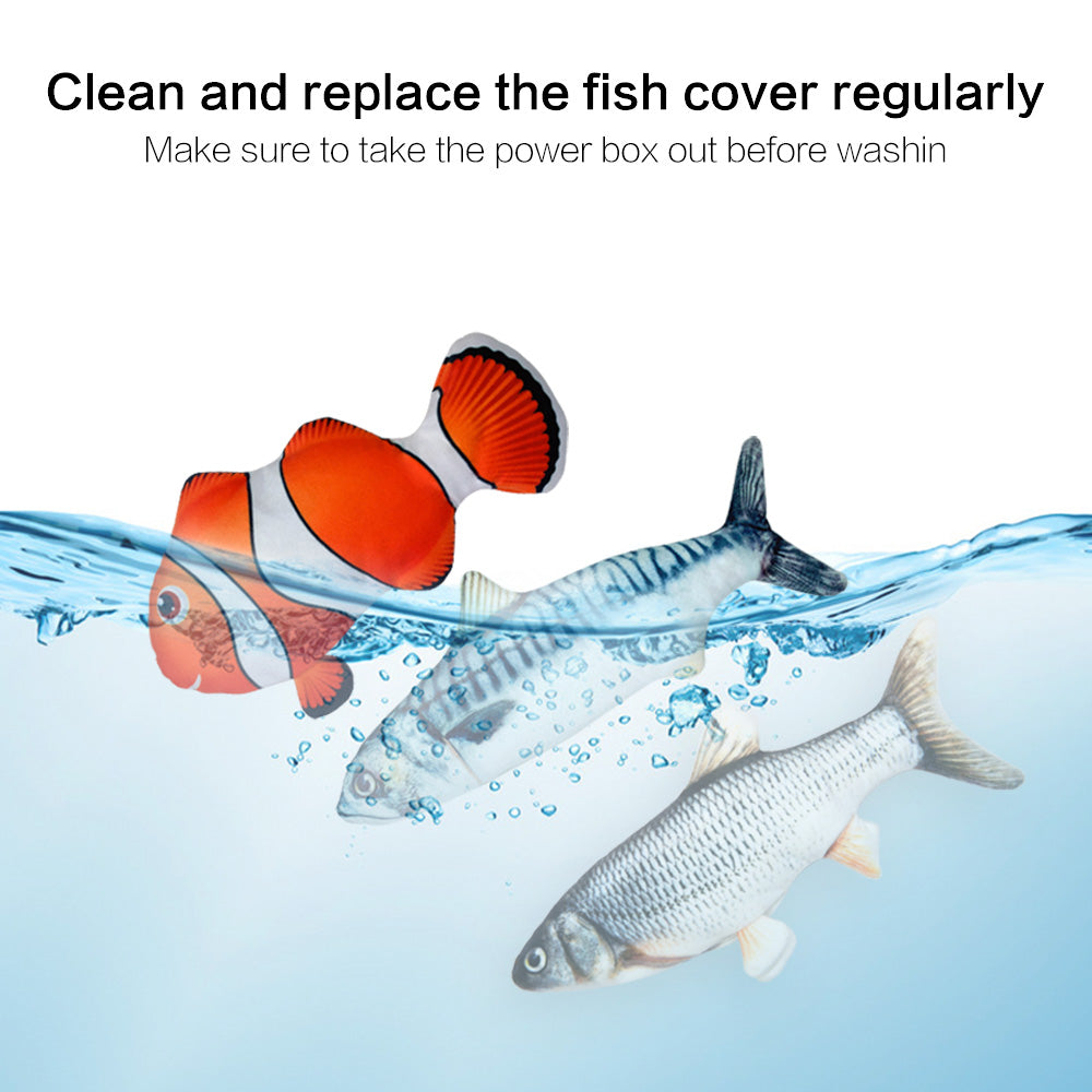EYS Motion-Activated Dancing Fish Cat Toy (Crucian/Clownfish/Mackerel) – Floppy Interactive Plush with Catnip Pouch, USB Rechargeable, Removable Washable Cover