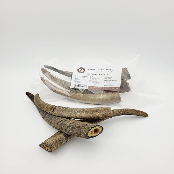 Herders Choice Chews Dried Goat Horn Dog Chew ( 3 Pcs)  – Single-Ingredient, 100% Natural Chew for Dental Support
