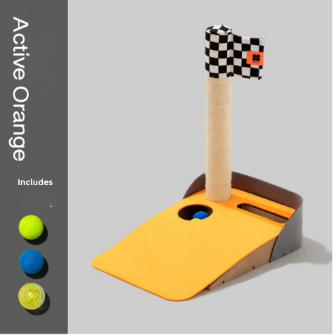 Elassy Golf Themed Putting Green Cat Tree with Scratching Post, 18 Degree Slope, 3 Colorful Balls & Hole in ONE Game, Fun Golf Gifts