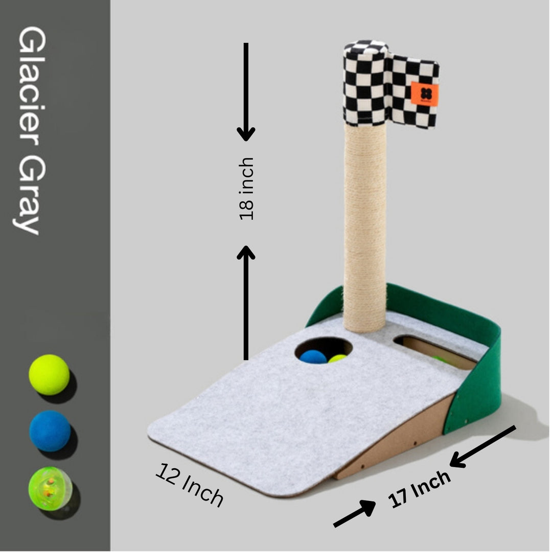 Elassy Golf Themed Putting Green Cat Tree with Scratching Post, 18 Degree Slope, 3 Colorful Balls & Hole in ONE Game, Fun Golf Gifts