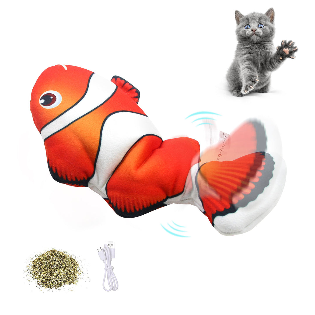 EYS Motion-Activated Dancing Fish Cat Toy (Crucian/Clownfish/Mackerel) – Floppy Interactive Plush with Catnip Pouch, USB Rechargeable, Removable Washable Cover