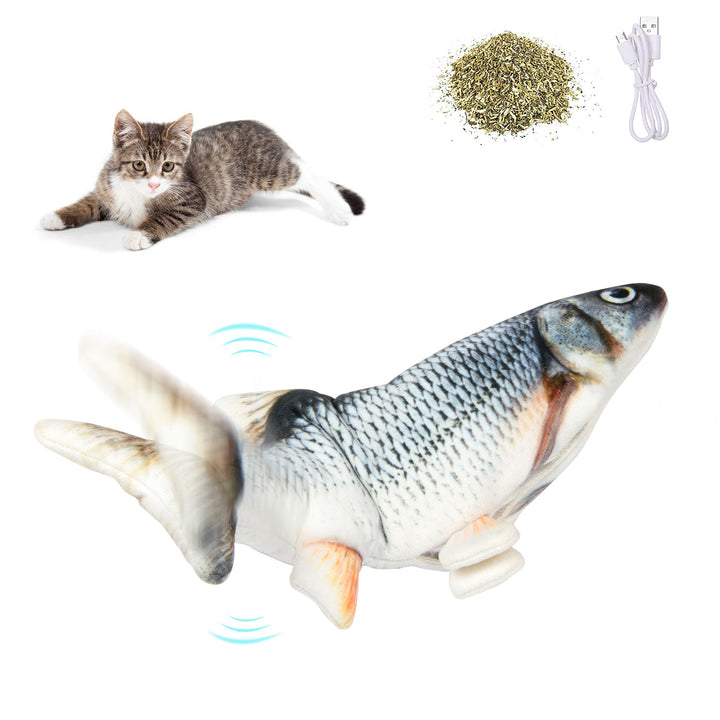 EYS Motion-Activated Dancing Fish Cat Toy (Crucian/Clownfish/Mackerel) – Floppy Interactive Plush with Catnip Pouch, USB Rechargeable, Removable Washable Cover