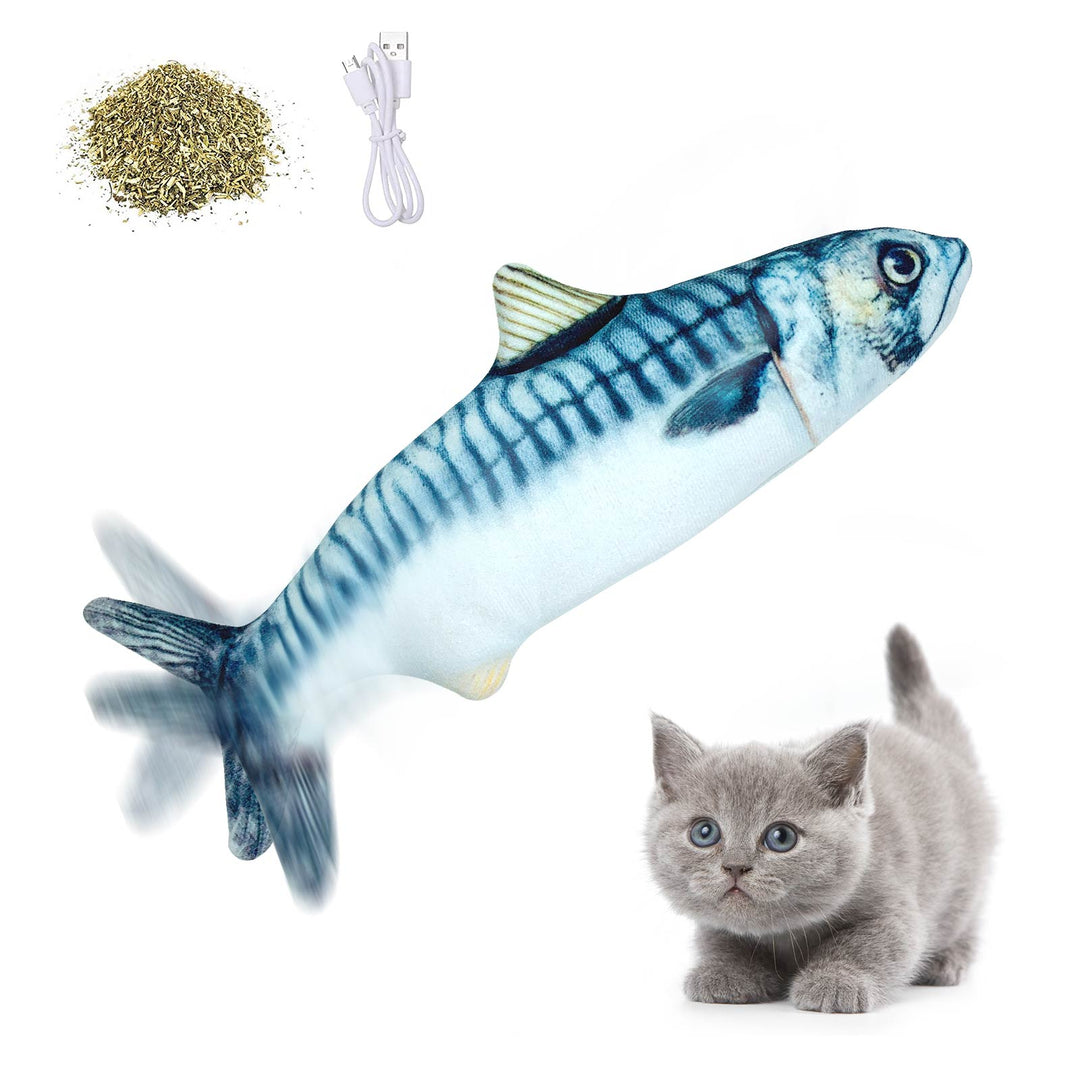 EYS Motion-Activated Dancing Fish Cat Toy (Crucian/Clownfish/Mackerel) – Floppy Interactive Plush with Catnip Pouch, USB Rechargeable, Removable Washable Cover